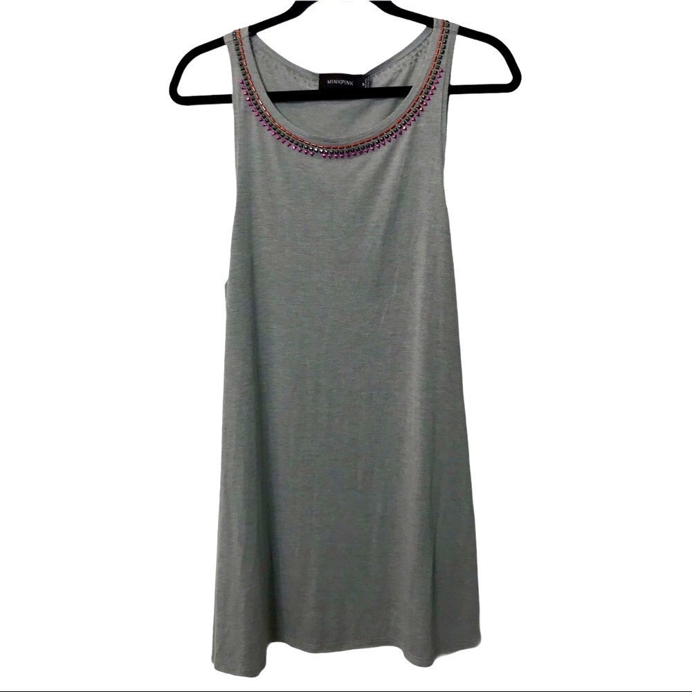 Gray Swing dress minkpink Embellished Neckline M Swingdress casual summer vacay